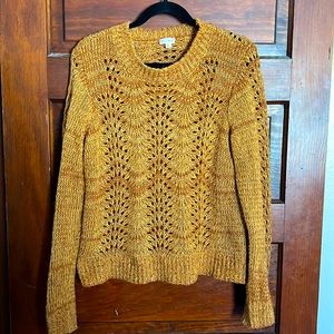 Hem and Thread open knit sweater with scoop neck rust orange n yellow color EUC